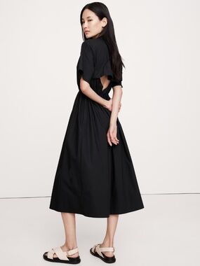 NWT Banana Republic Cotton Poplin Open-Back Shirt Dress // Black  #771985
